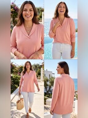 SIZE 2X Denim & Co.® Essentials Women’s V-Neck Pink Pullover Top Cotton